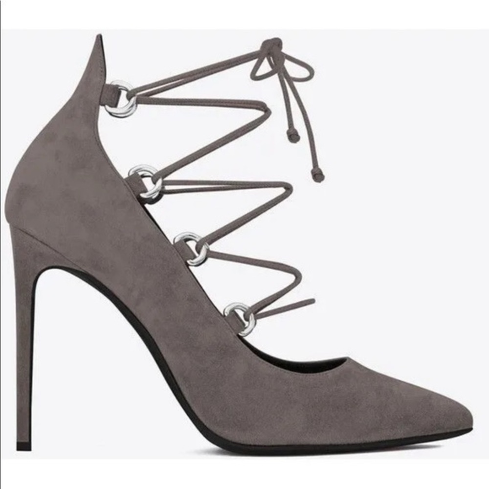 Saint Laurent Paris Skinny Thorn Lace-up Suede Wraparound Pumps Size EU 35.5